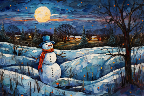 Bold Snowman In Snowy Fields  Paint by Numbers Kit