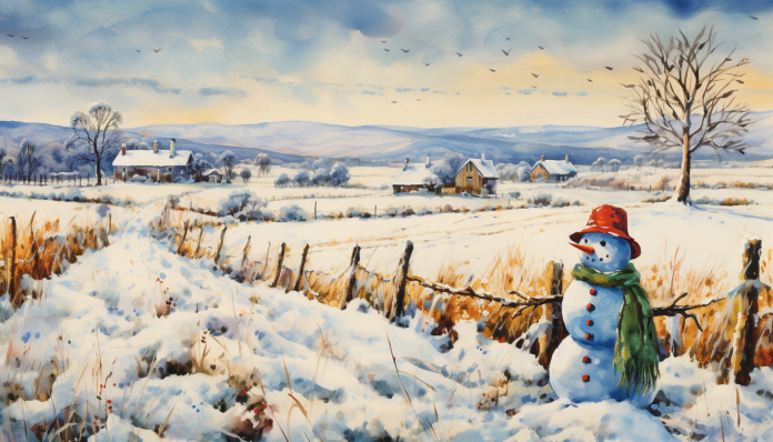 Snow Covered Road And Snowman  Paint by Numbers Kit