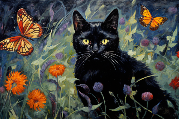 Butterflies And Black Cat  Paint by Numbers Kit
