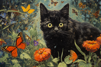 Thumbnail for Surprised Black Cat And Butterflies  Paint by Numbers Kit