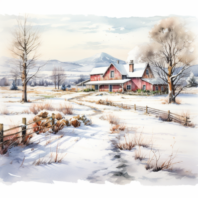 Watercolor Winter Day In The Country   Paint by Numbers Kit