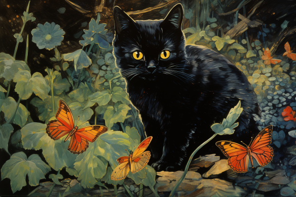 Black Kitten And Butterflies  Paint by Numbers Kit