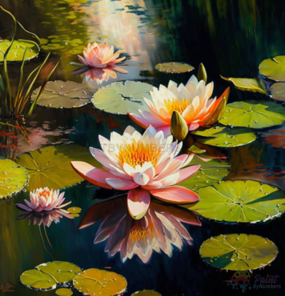 Water Lilies On A Calm Pond Outdoor Nature Paint By Numbers Kit