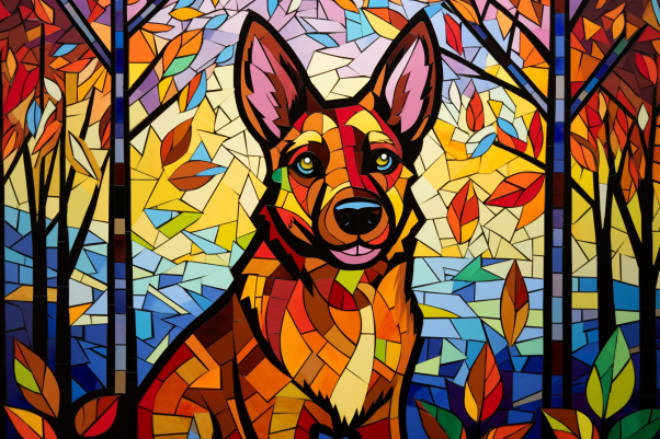 Abstract German Shepherd And Fall Leaves