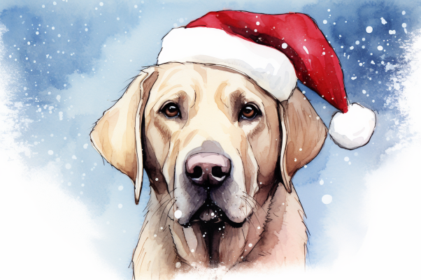 Sweet Christmas Labrador In Santa Hat