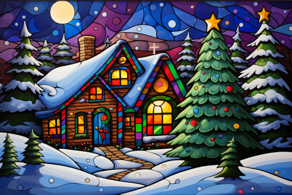 Christmas Cabin On Magical Christmas Night