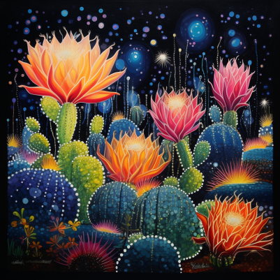 Glowing Cacti At Night