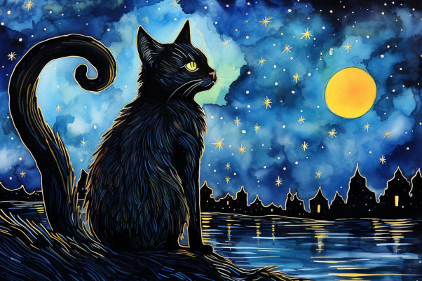 Pretty Black Kitty On A Starry Night  Paint by Numbers Kit