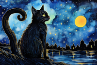 Thumbnail for Pretty Black Kitty On A Starry Night  Paint by Numbers Kit