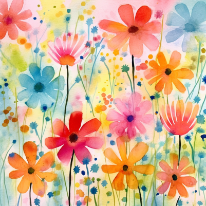 Many Watercolor Flowers