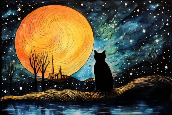 Bold Full Moon And Black Cat  Paint by Numbers Kit