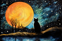 Thumbnail for Bold Full Moon And Black Cat  Paint by Numbers Kit