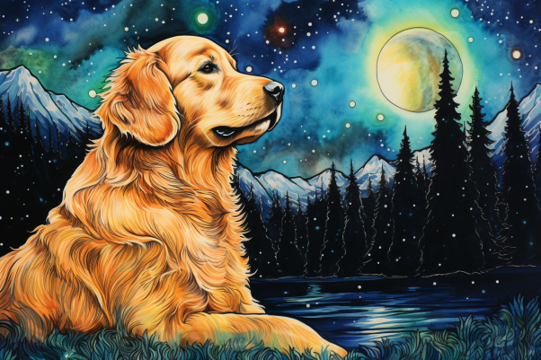 Watercolor Starry Night Golden Retriever  Paint by Numbers Kit