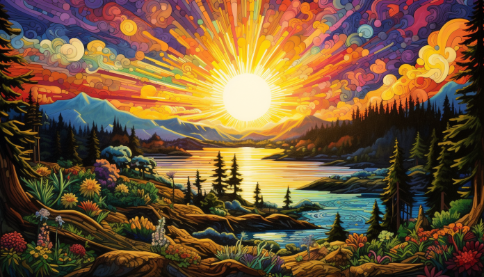 Vivid Sun Above Lake And Forest  Paint by Numbers Kit
