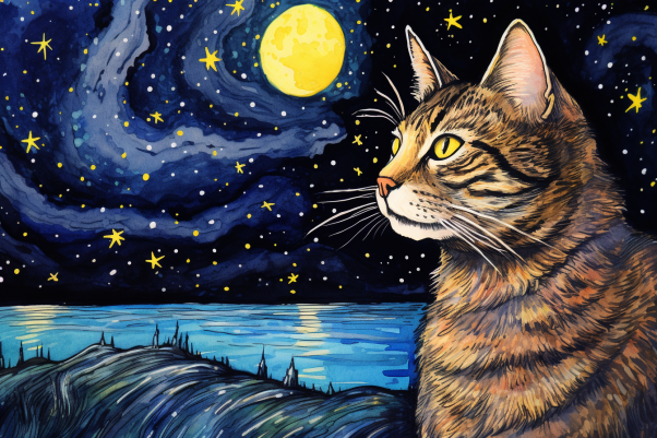 Tabby Cat On A Starry Night  Paint by Numbers Kit