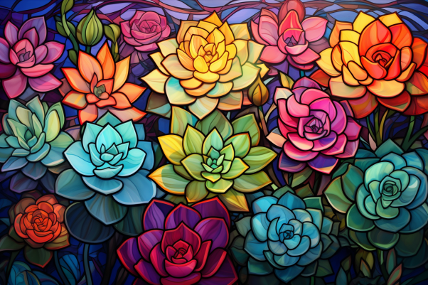Colorful Stained Glass Succulents   Paint by Numbers Kit