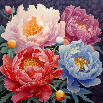 Four Multi Colored Peonies