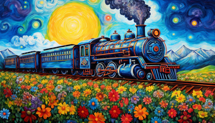 Flowers And Locomotive Train  Paint by Numbers Kit