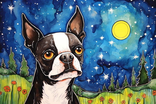 Starry Night Boston Terrier  Paint by Numbers Kit