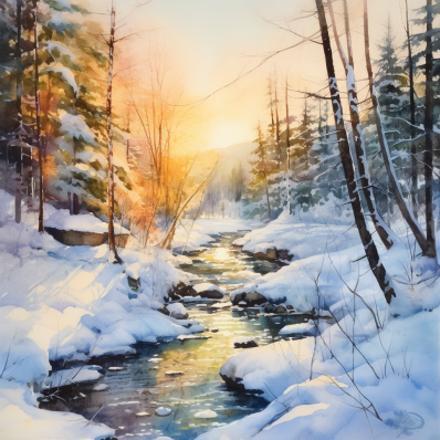 Icy Watercolor Stream At Sunset   Paint by Numbers Kit