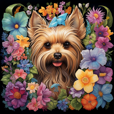 Sweet Little Yorkie Amongst Flowers