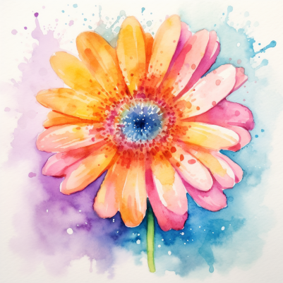 Watercolor Yellow And Pink Daisy