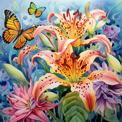 Featuring Beautiful Butterflies And Lilies