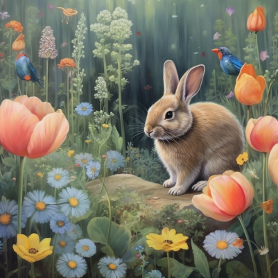 Dreamy Garden And Bunny Rabbit