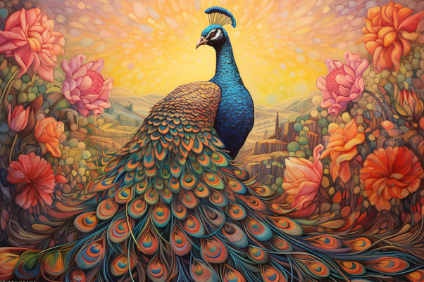 Graceful Peacock Among The Sunset  Paint by Numbers Kit