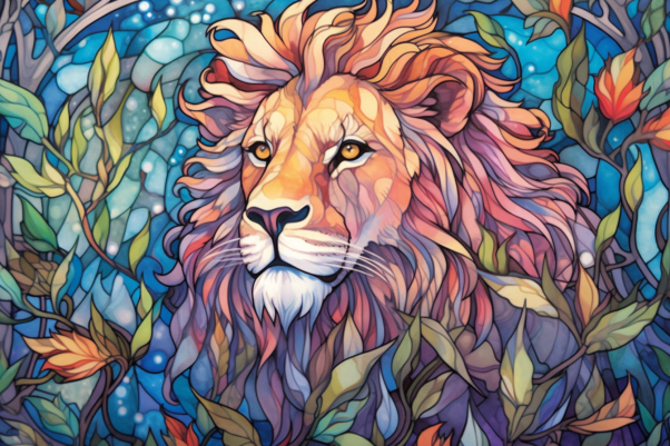 Graceful Lion Stained Glass Vibe