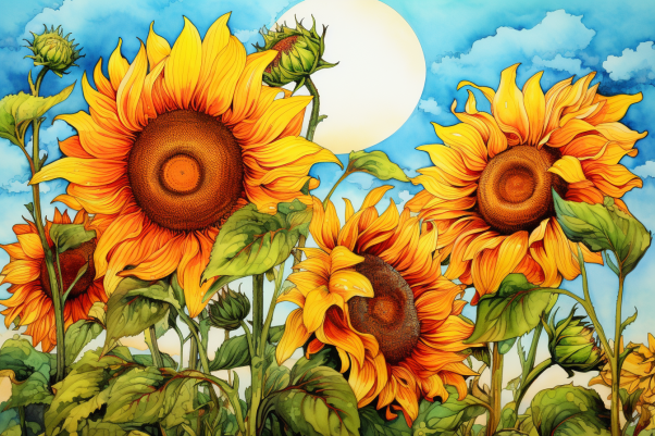 Watercolor Fantasy Sunflowers