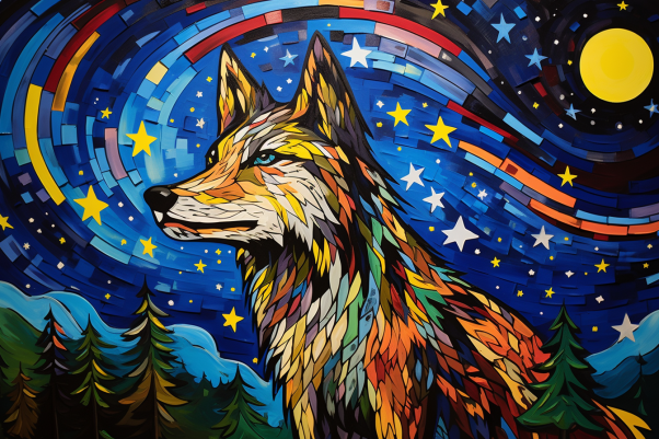Mosaic Starry Night Wolf   Paint by Numbers Kit