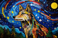 Thumbnail for Mosaic Starry Night Wolf   Paint by Numbers Kit