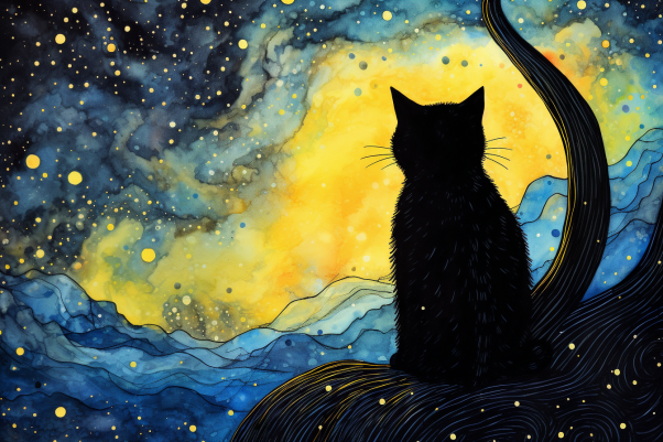 Black Kitty In The Night  Paint by Numbers Kit