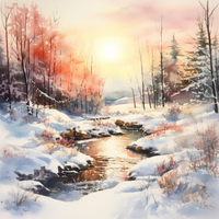 Thumbnail for Watercolor Stream In Winter   Paint by Numbers Kit