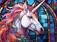 Thumbnail for Unicorn With Colorful Mane On Stained Glass