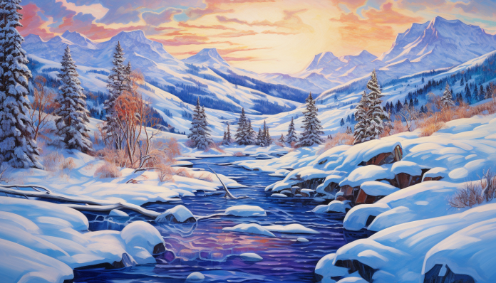 Icy Stream And Snow Covered Mountains  Paint by Numbers Kit