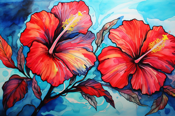 Watercolor Hibiscus Closeup