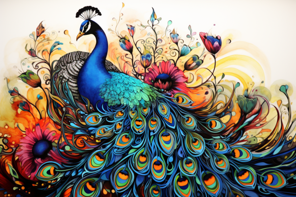 Bold Watercolor Peacock  Paint by Numbers Kit