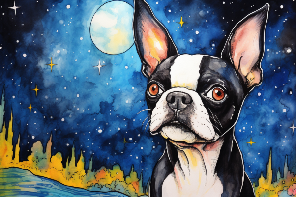 Stargazing Boston Terrier  Paint by Numbers Kit