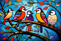 Thumbnail for Colorful Playful Fun Birds On A Branch  Paint by Numbers Kit