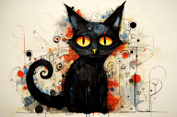 Watercolor Cute Black Cat  Paint by Numbers Kit