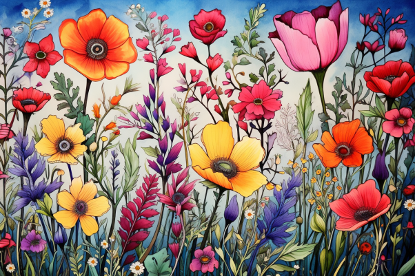 Watercolor Springtime Wildflowers