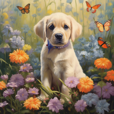 Puppy Dog And Butterflies