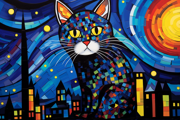 Bold Cat Starry Night  Paint by Numbers Kit