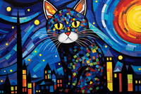 Thumbnail for Bold Cat Starry Night  Paint by Numbers Kit