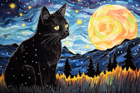 Thumbnail for Sad Black Kitty And Full Moon  Paint by Numbers Kit