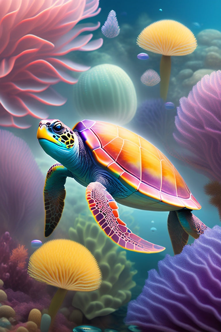 Dreamy Ocean Surroundings And Sea Turtle
