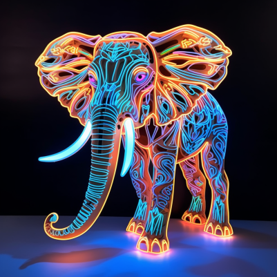 Electric, Neon, Glowing Elephant