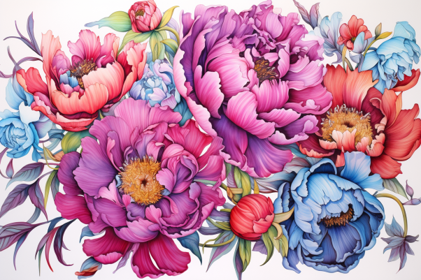 Watercolor Bundle Of Peonies  Paint by Numbers Kit